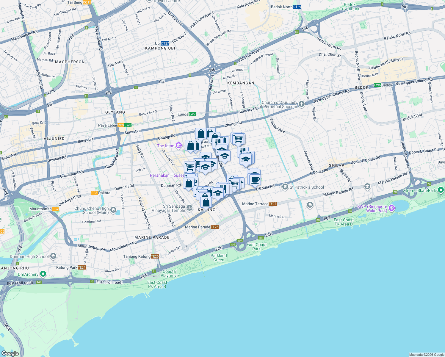 map of restaurants, bars, coffee shops, grocery stores, and more near in Singapore