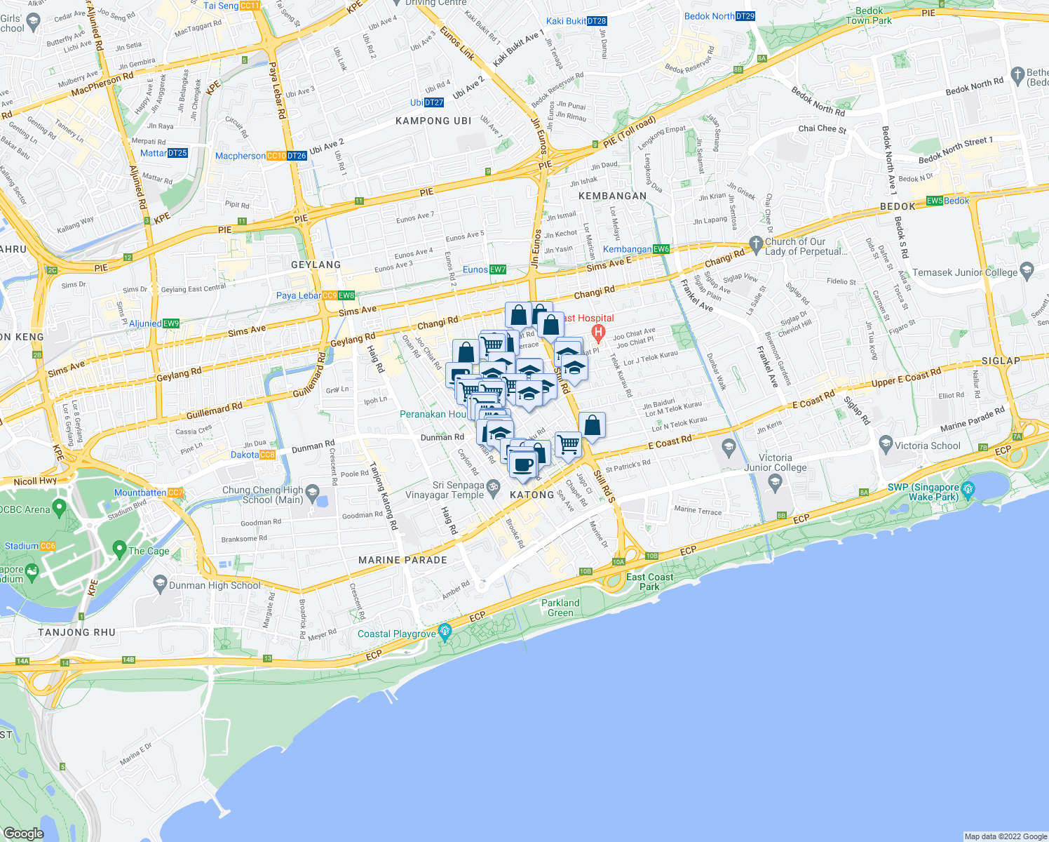 map of restaurants, bars, coffee shops, grocery stores, and more near in Singapore