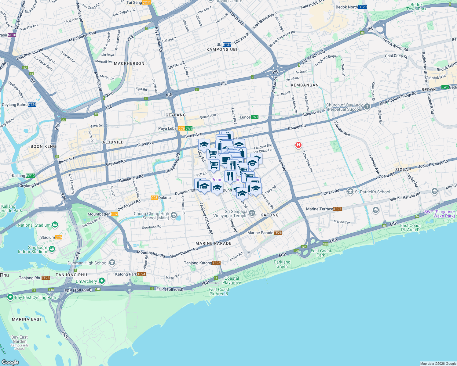 map of restaurants, bars, coffee shops, grocery stores, and more near in Singapore