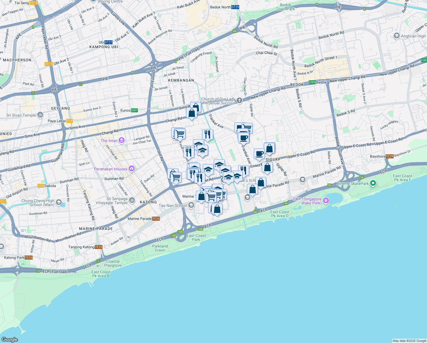 map of restaurants, bars, coffee shops, grocery stores, and more near in Singapore