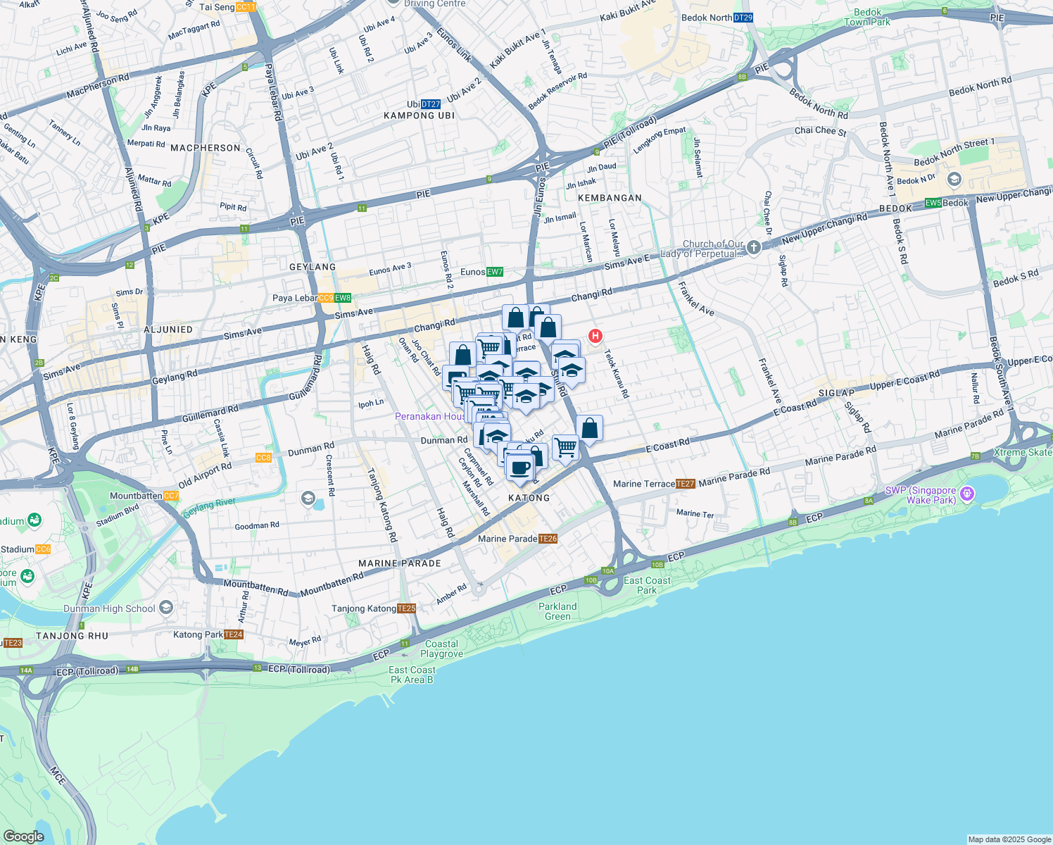 map of restaurants, bars, coffee shops, grocery stores, and more near in Singapore