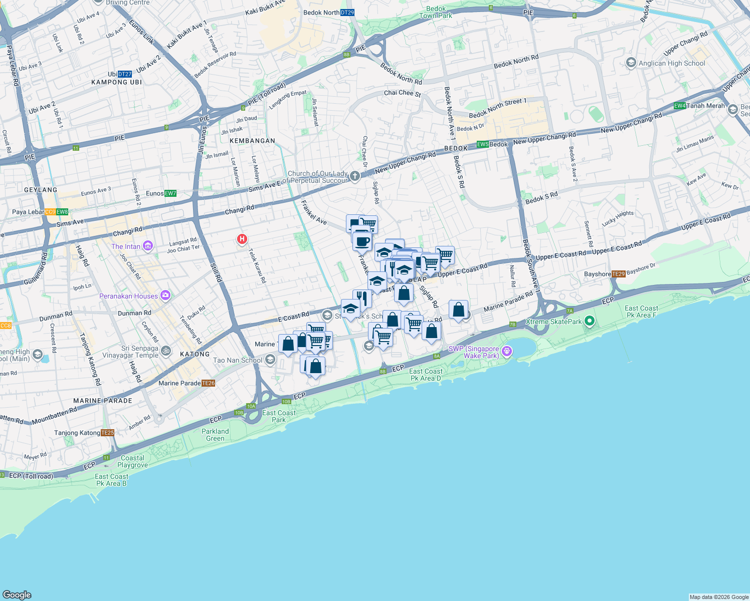 map of restaurants, bars, coffee shops, grocery stores, and more near in Singapore
