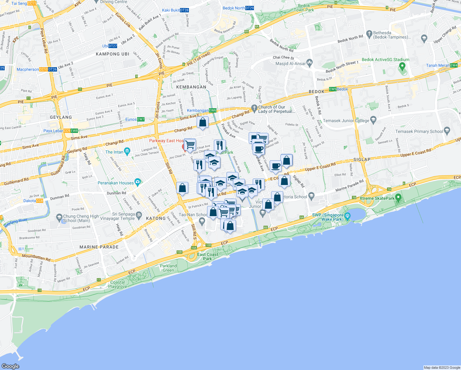 map of restaurants, bars, coffee shops, grocery stores, and more near in Singapore