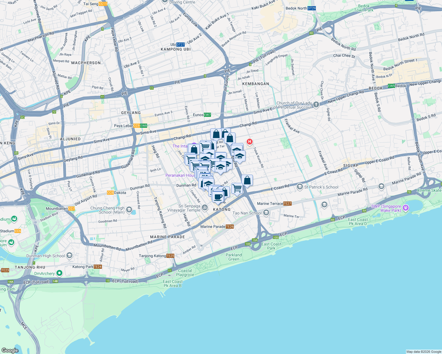 map of restaurants, bars, coffee shops, grocery stores, and more near in Singapore
