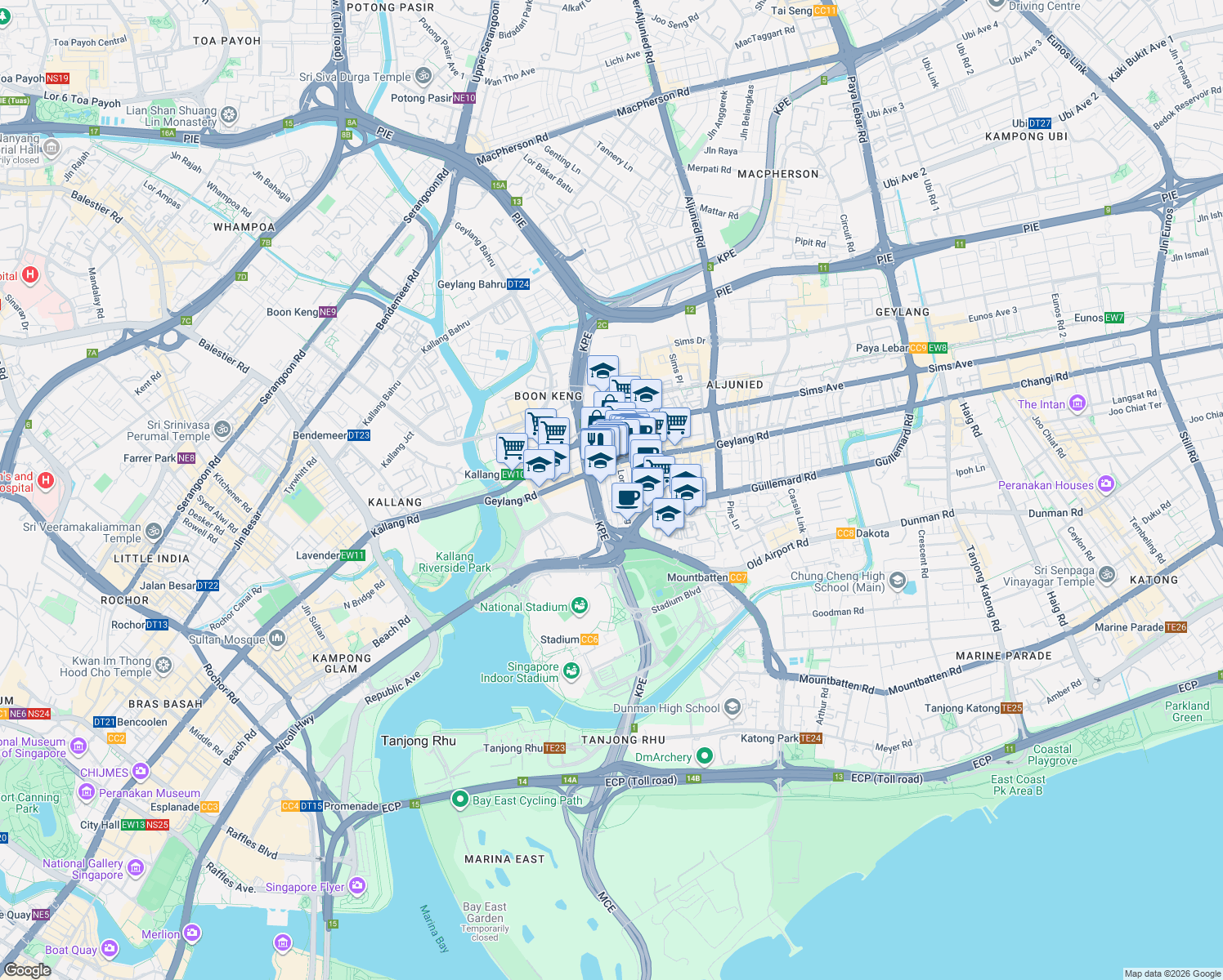 map of restaurants, bars, coffee shops, grocery stores, and more near in Singapore