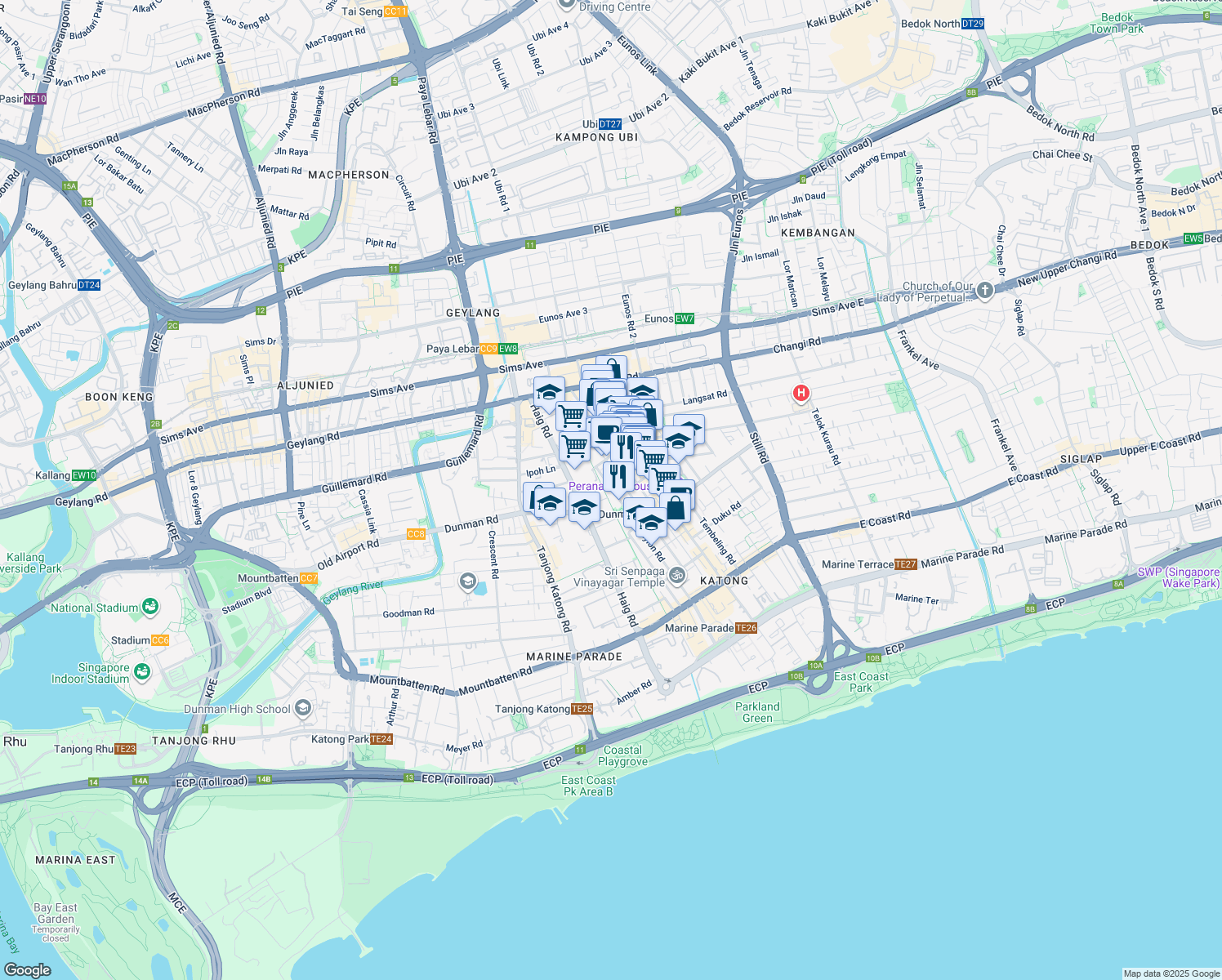 map of restaurants, bars, coffee shops, grocery stores, and more near in Singapore