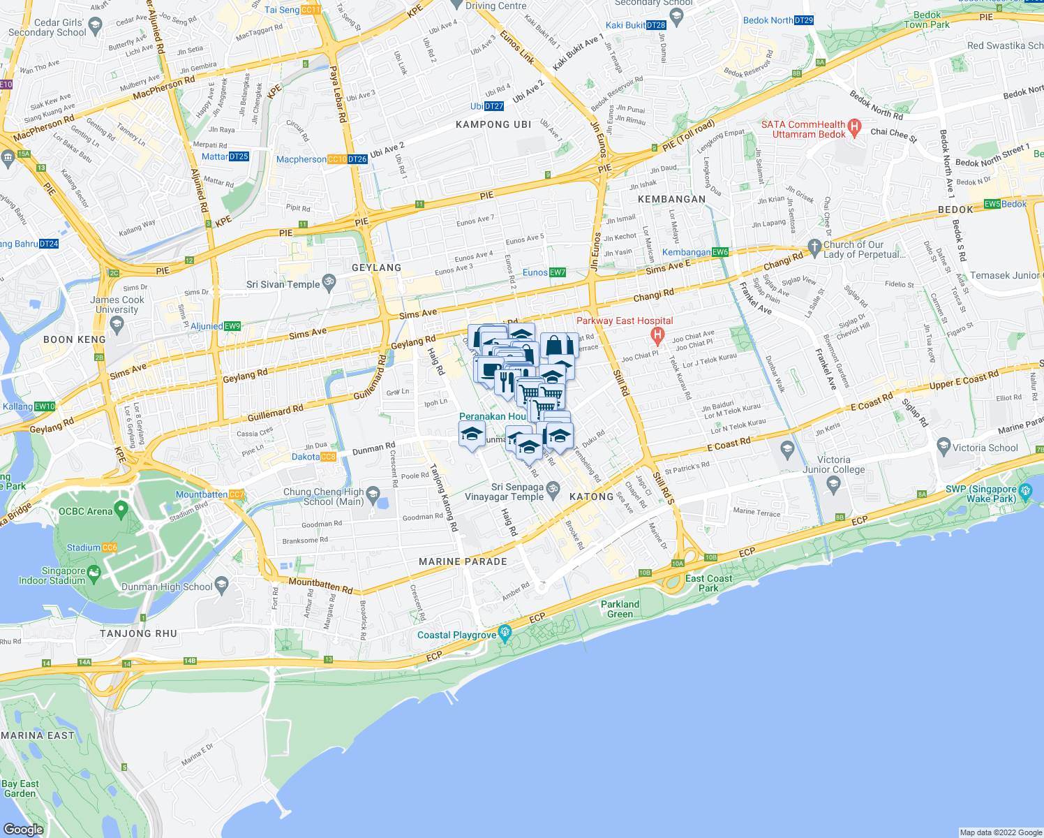 map of restaurants, bars, coffee shops, grocery stores, and more near in Singapore