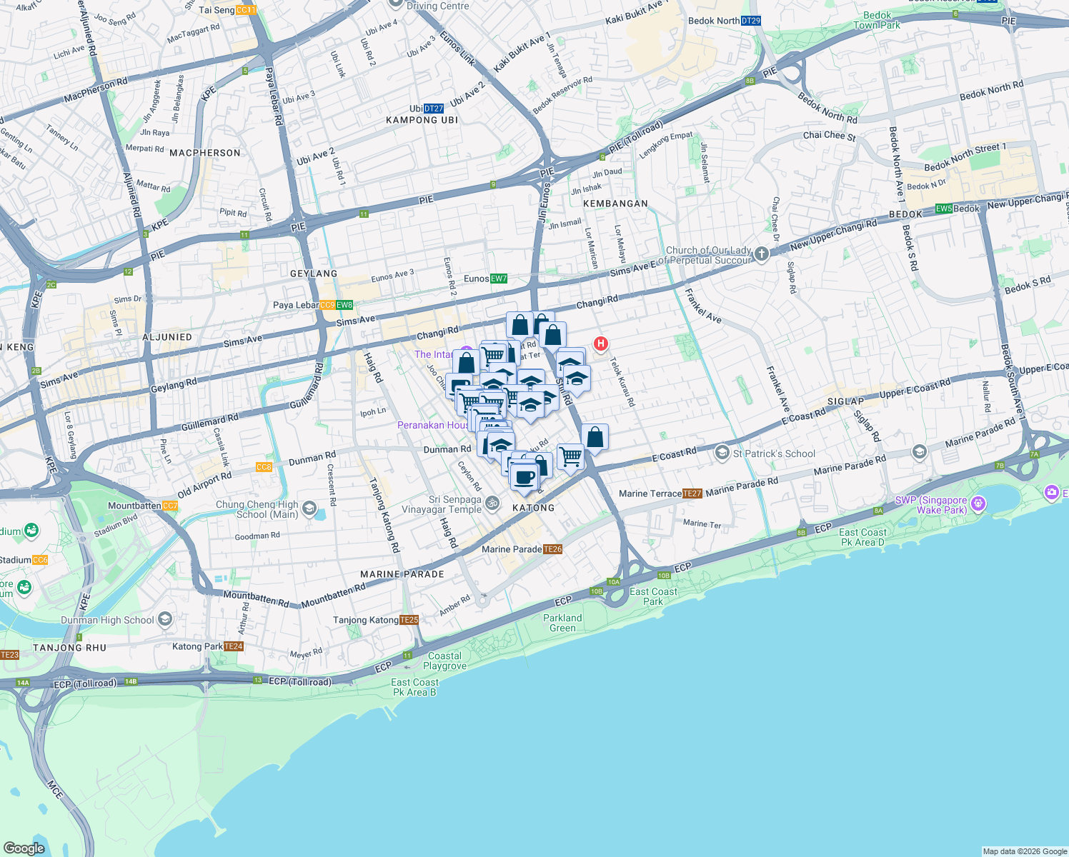 map of restaurants, bars, coffee shops, grocery stores, and more near in Singapore