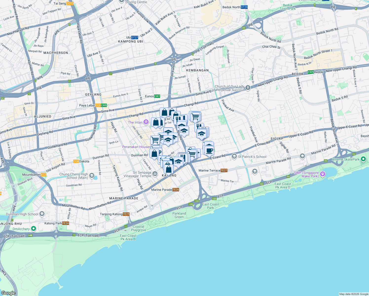 map of restaurants, bars, coffee shops, grocery stores, and more near in Singapore