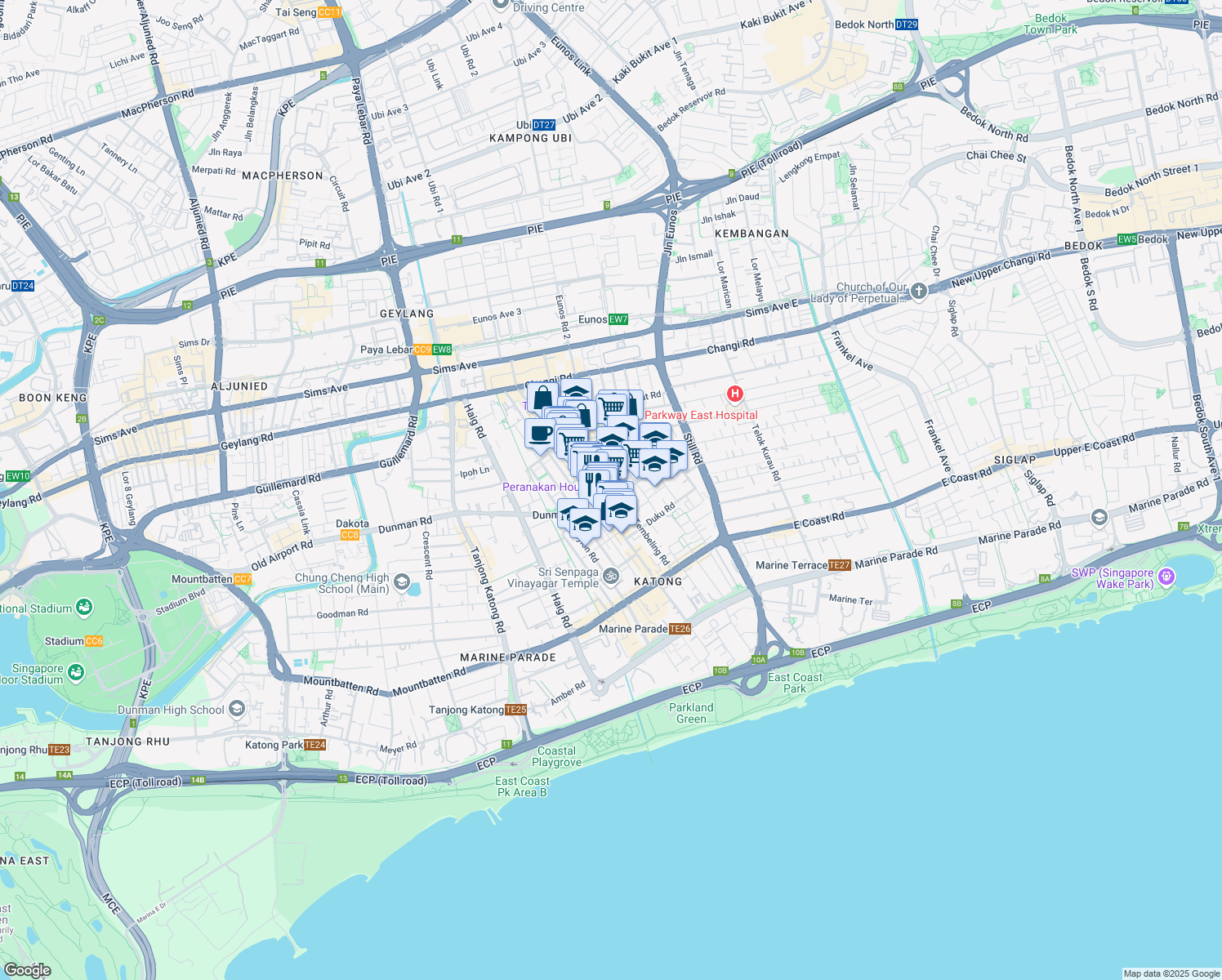 map of restaurants, bars, coffee shops, grocery stores, and more near in Singapore