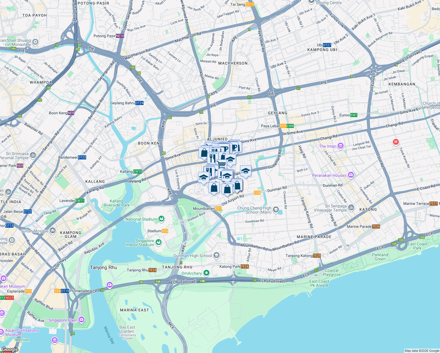 map of restaurants, bars, coffee shops, grocery stores, and more near in Singapore
