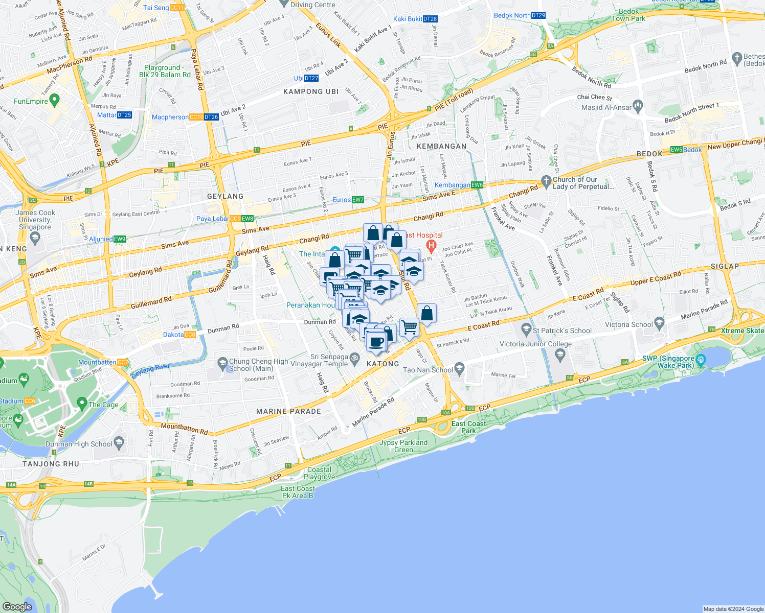 map of restaurants, bars, coffee shops, grocery stores, and more near in Singapore
