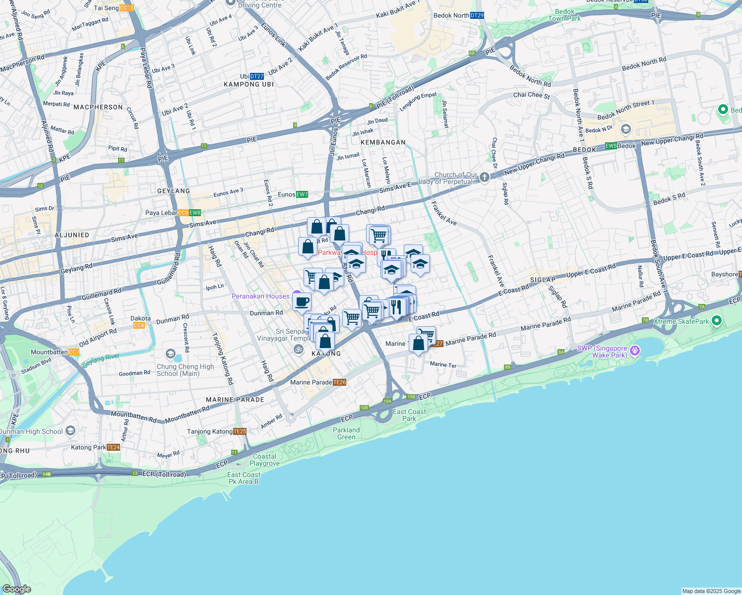 map of restaurants, bars, coffee shops, grocery stores, and more near in Singapore