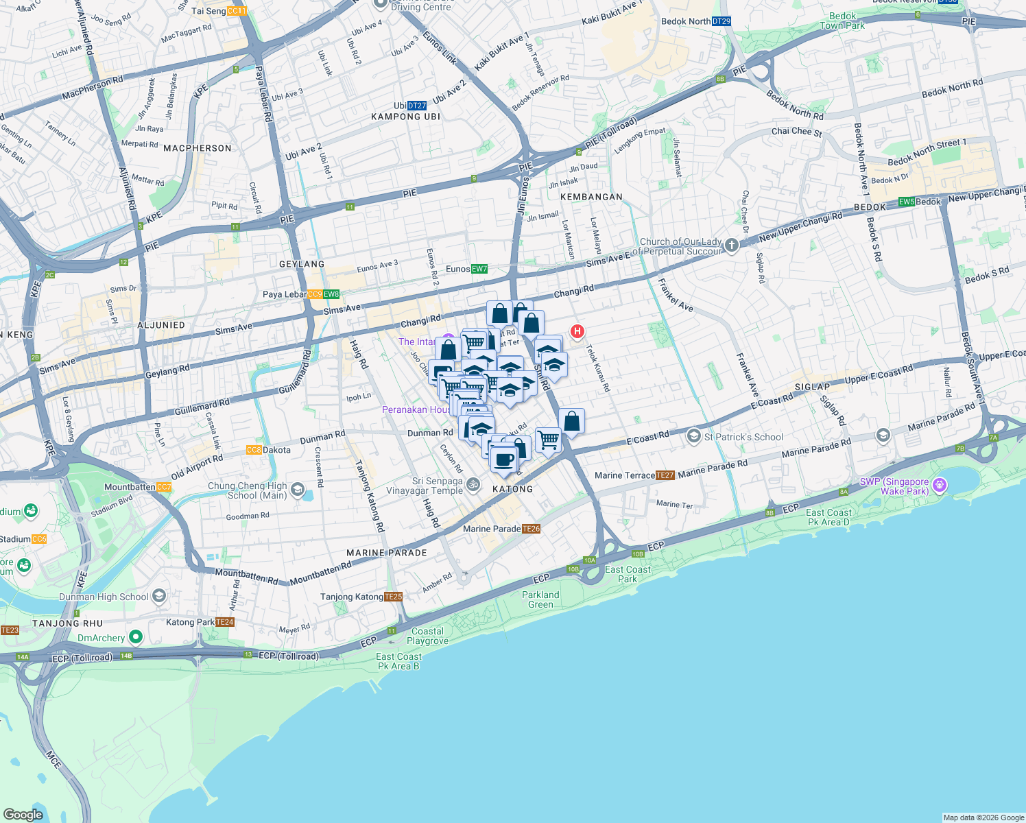 map of restaurants, bars, coffee shops, grocery stores, and more near in Singapore