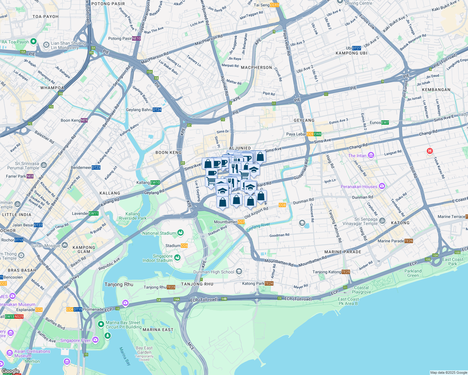 map of restaurants, bars, coffee shops, grocery stores, and more near in Singapore