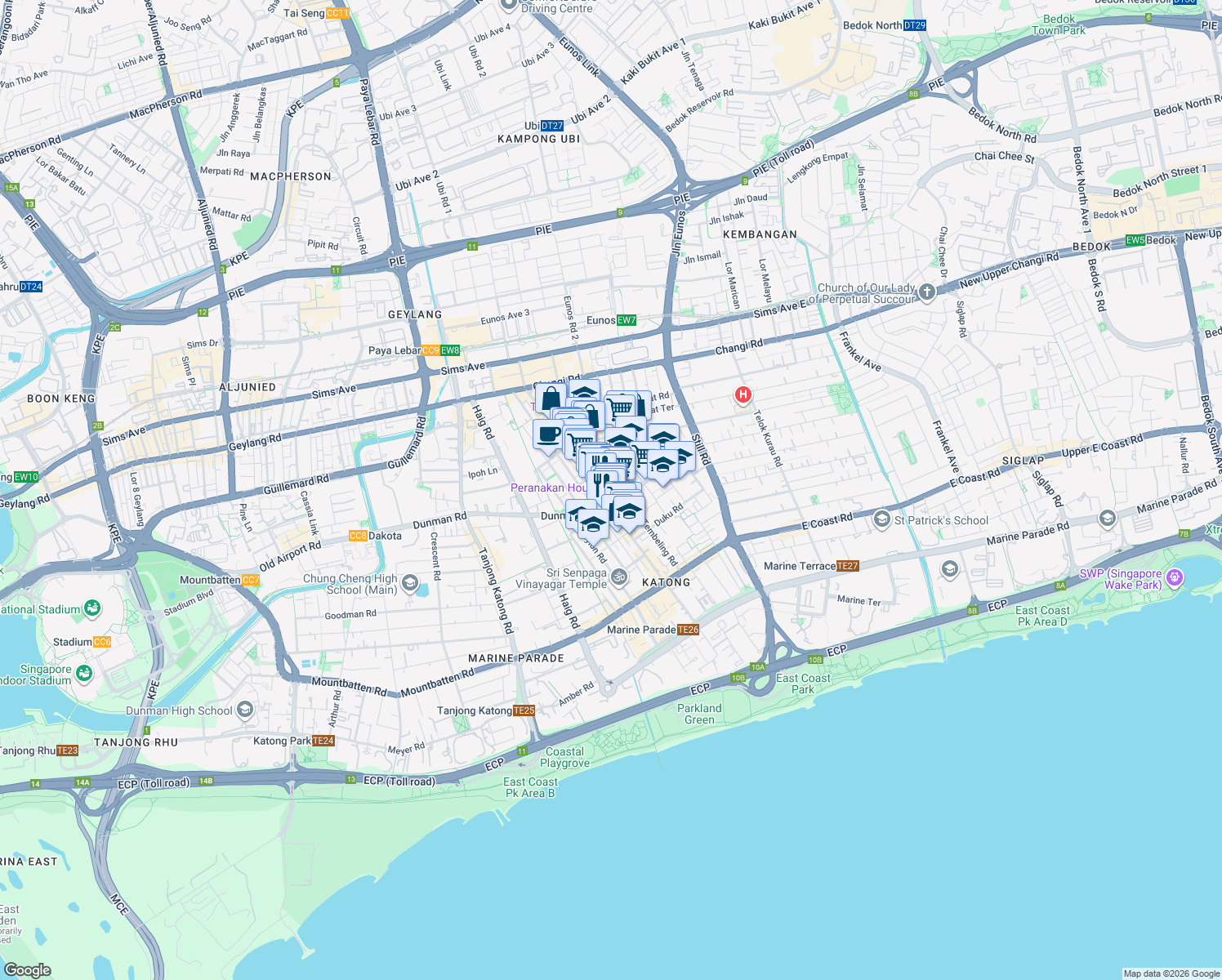 map of restaurants, bars, coffee shops, grocery stores, and more near in Singapore