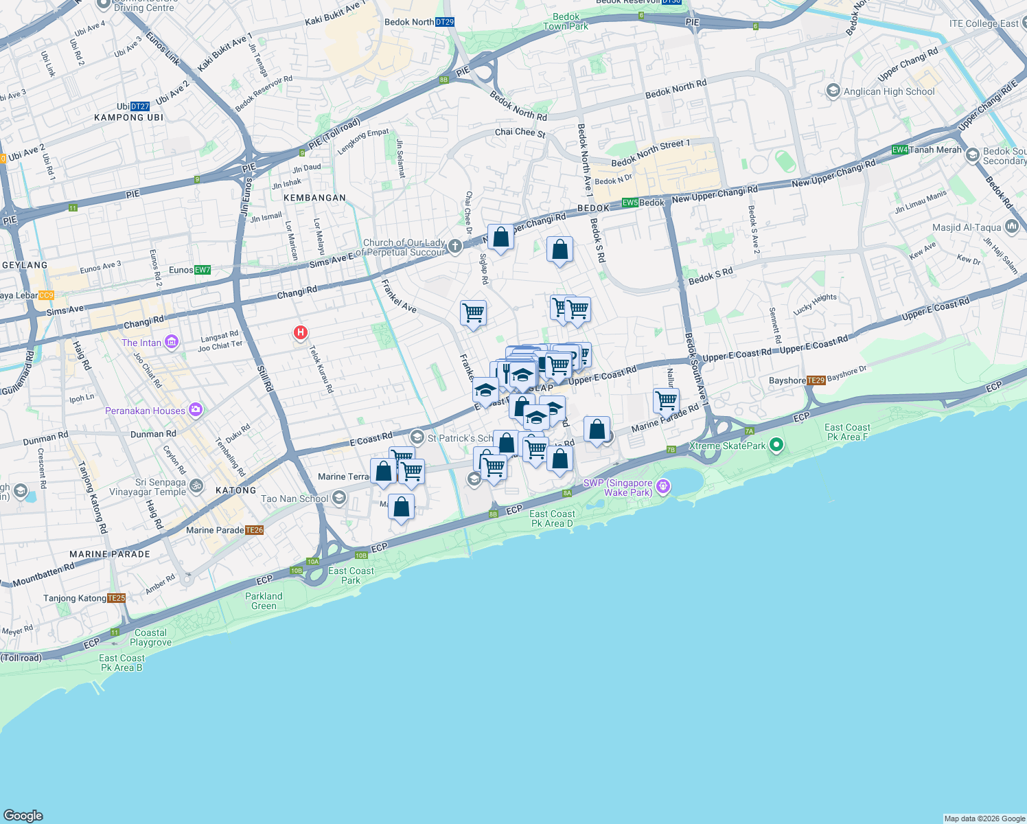 map of restaurants, bars, coffee shops, grocery stores, and more near in Singapore