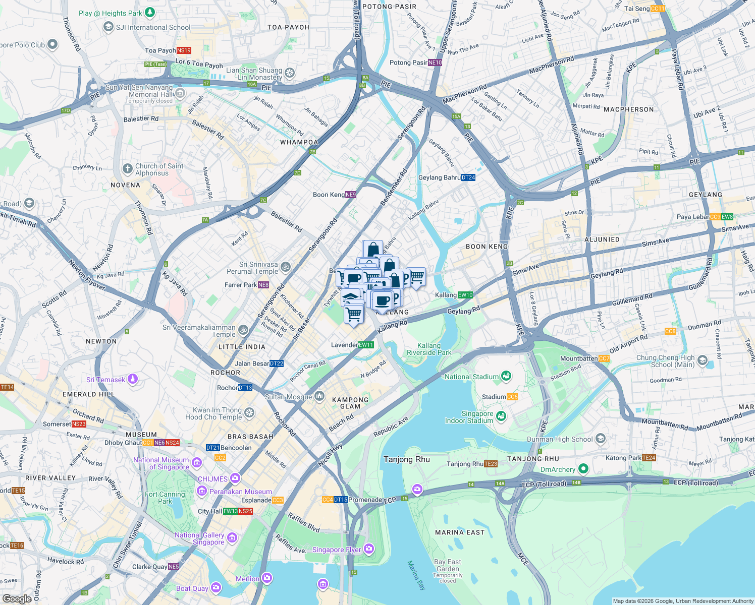 map of restaurants, bars, coffee shops, grocery stores, and more near in Singapore