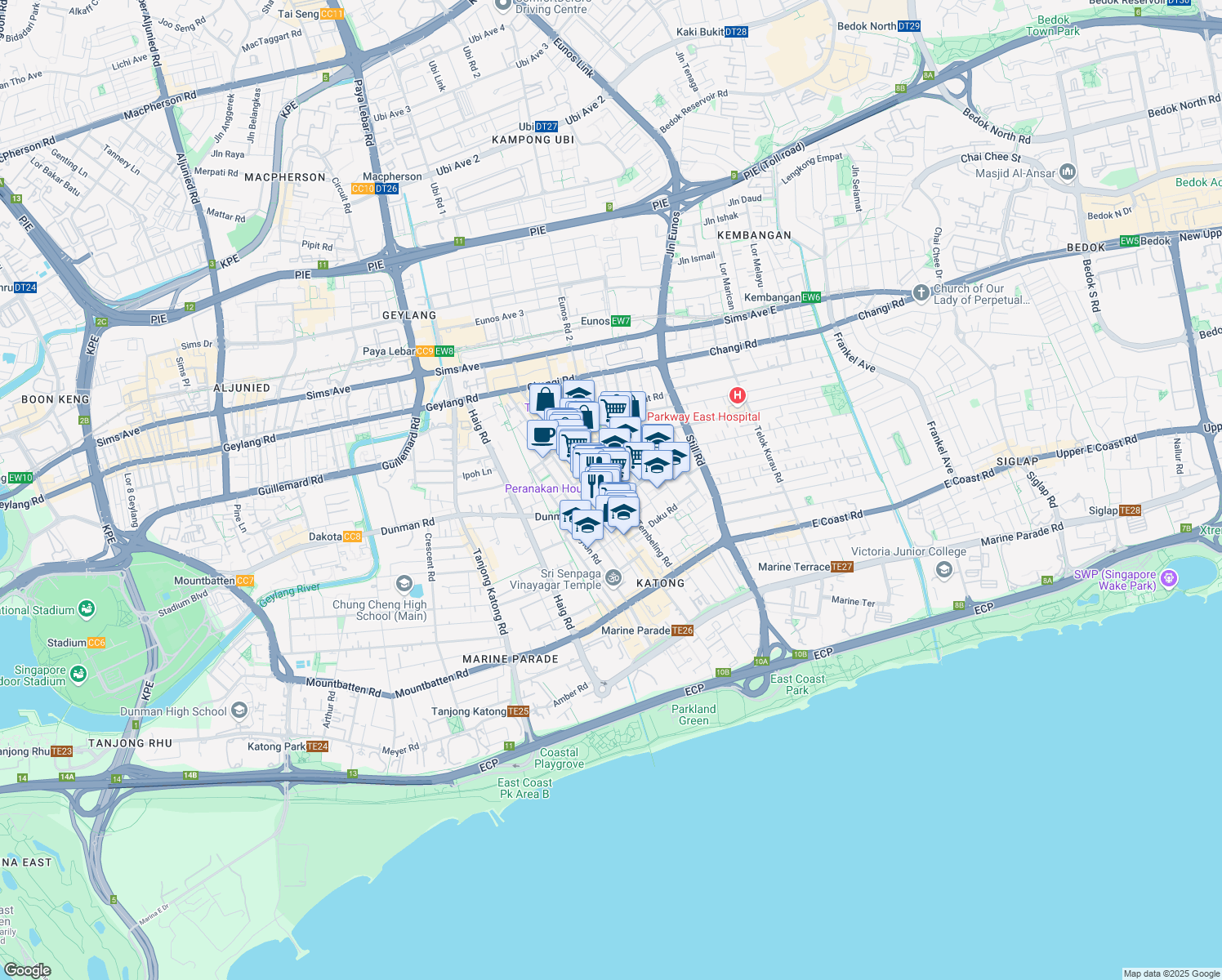 map of restaurants, bars, coffee shops, grocery stores, and more near in Singapore