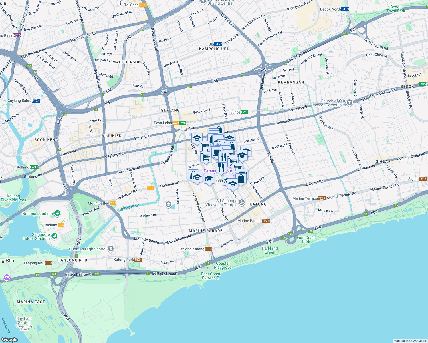 map of restaurants, bars, coffee shops, grocery stores, and more near in Singapore