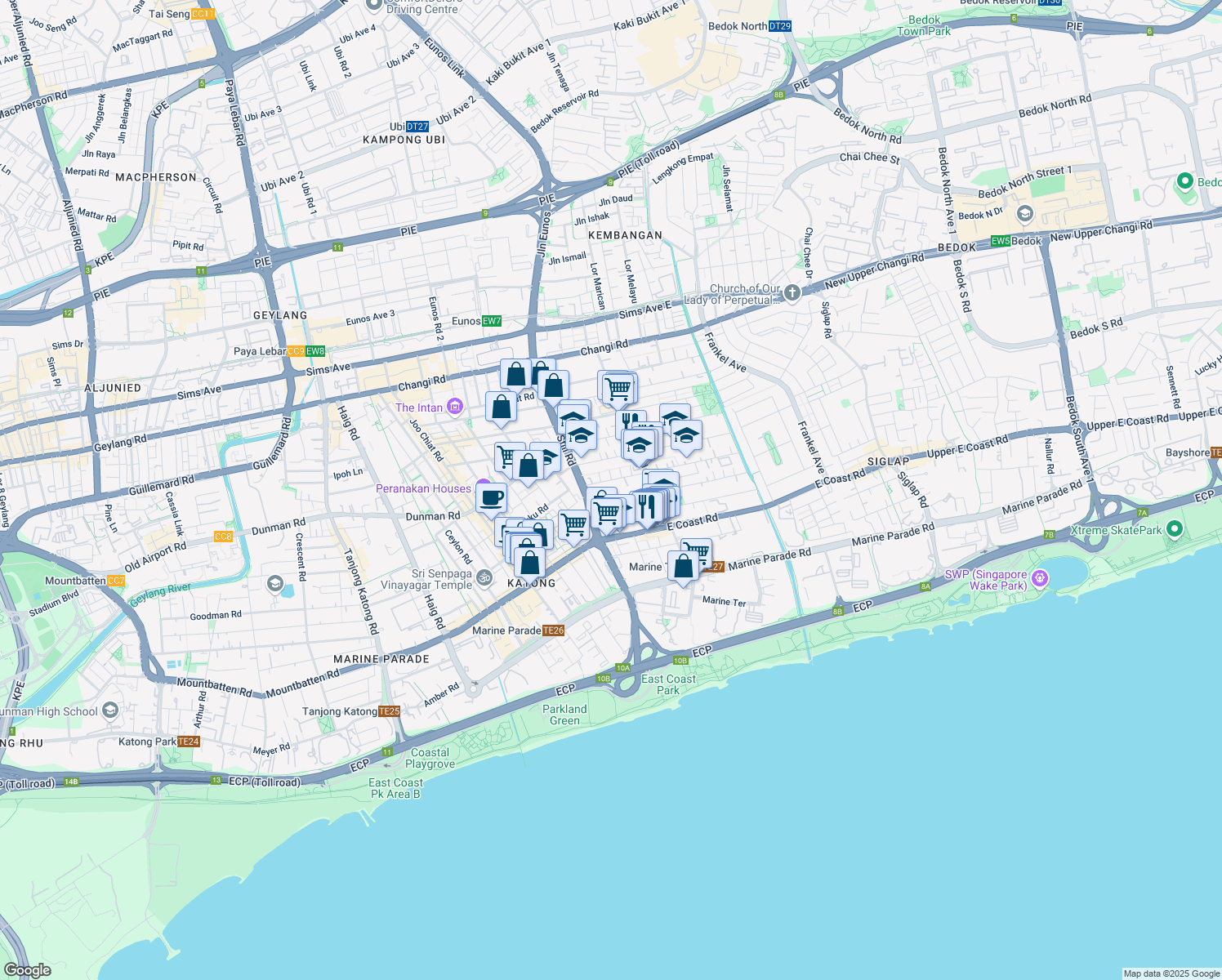 map of restaurants, bars, coffee shops, grocery stores, and more near in Singapore