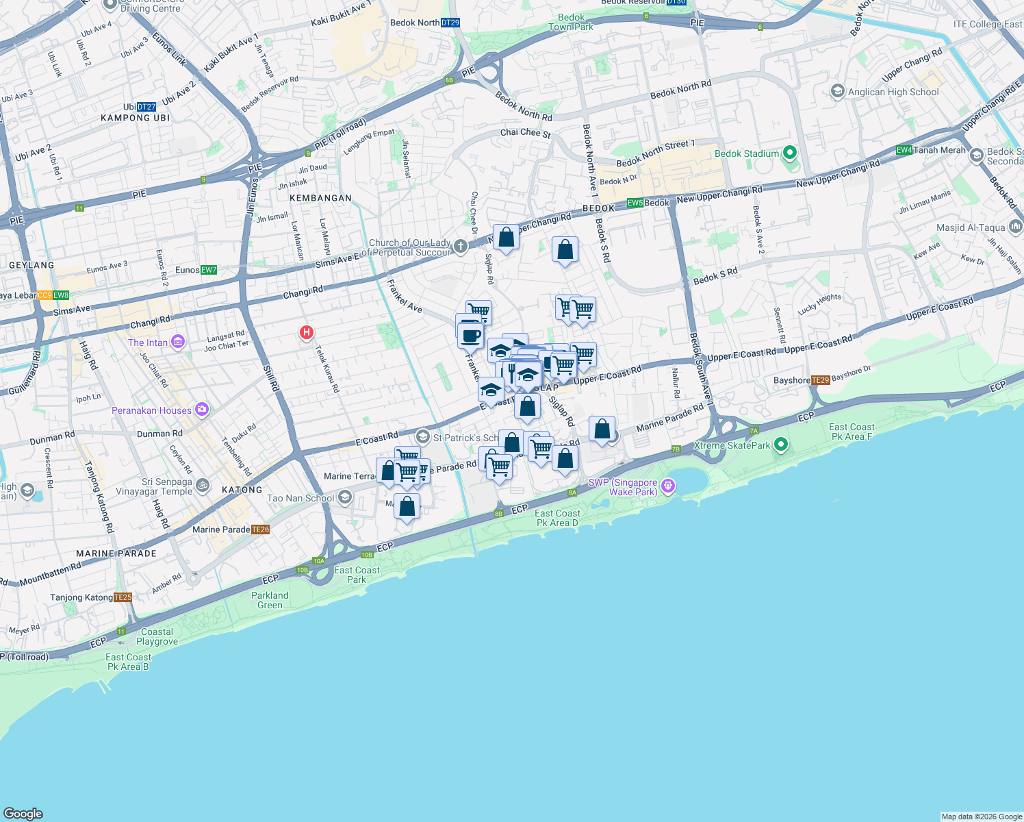 map of restaurants, bars, coffee shops, grocery stores, and more near in Singapore