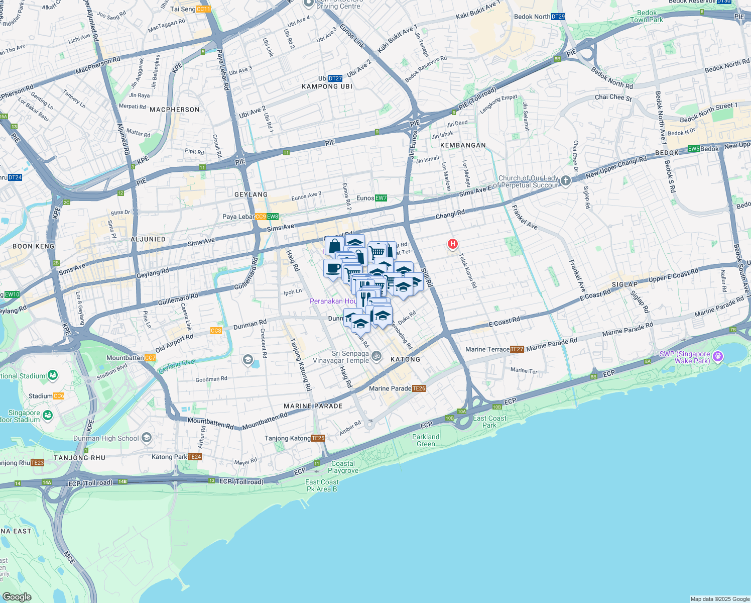 map of restaurants, bars, coffee shops, grocery stores, and more near in Singapore