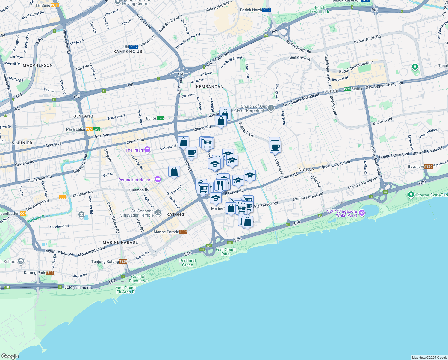 map of restaurants, bars, coffee shops, grocery stores, and more near in Singapore