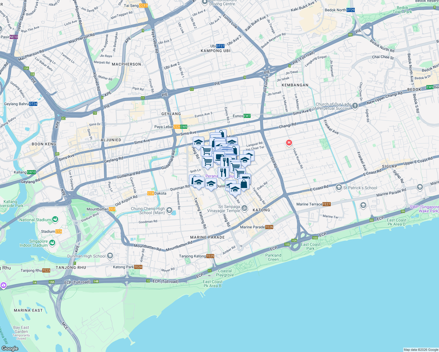 map of restaurants, bars, coffee shops, grocery stores, and more near in Singapore