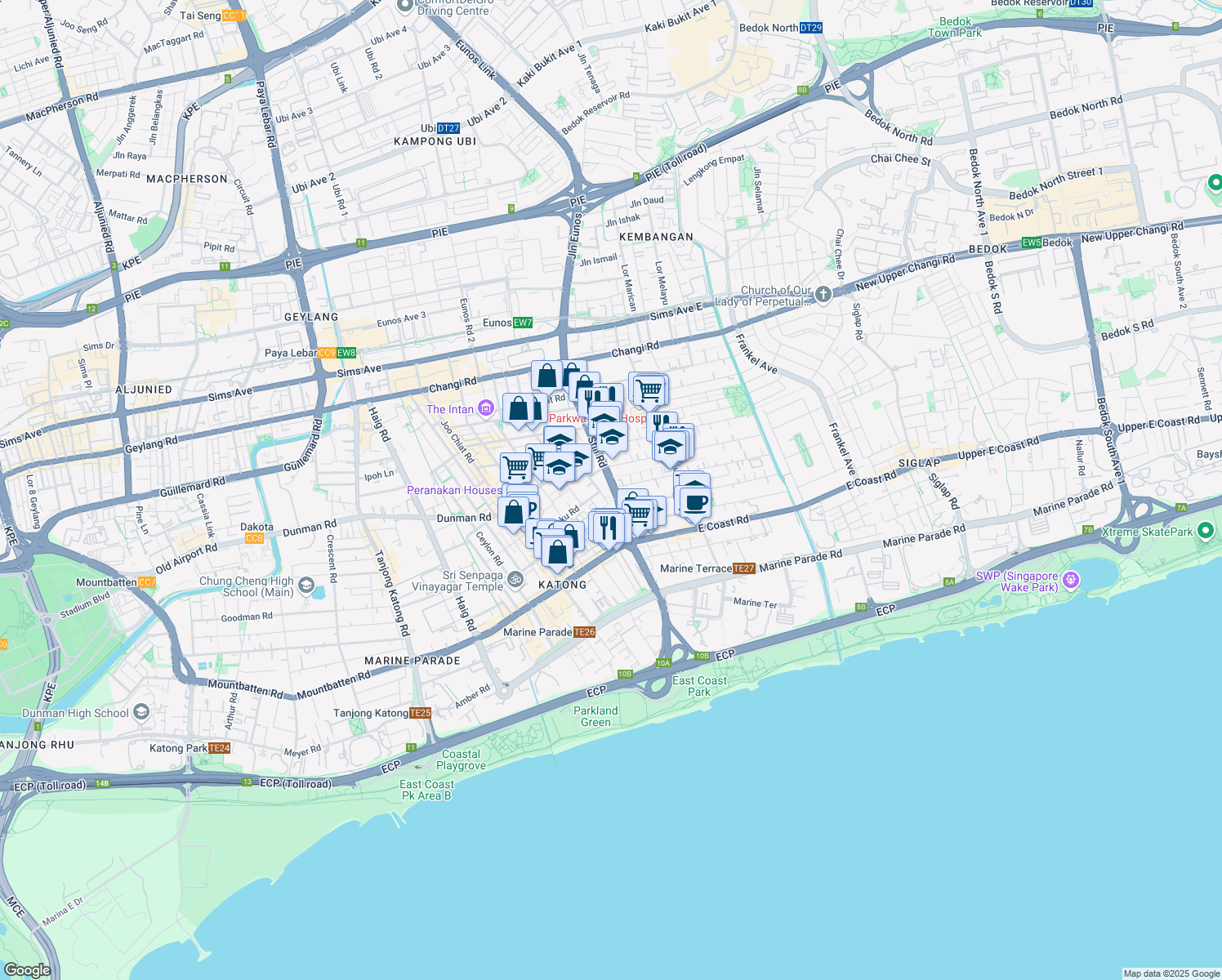 map of restaurants, bars, coffee shops, grocery stores, and more near in Singapore