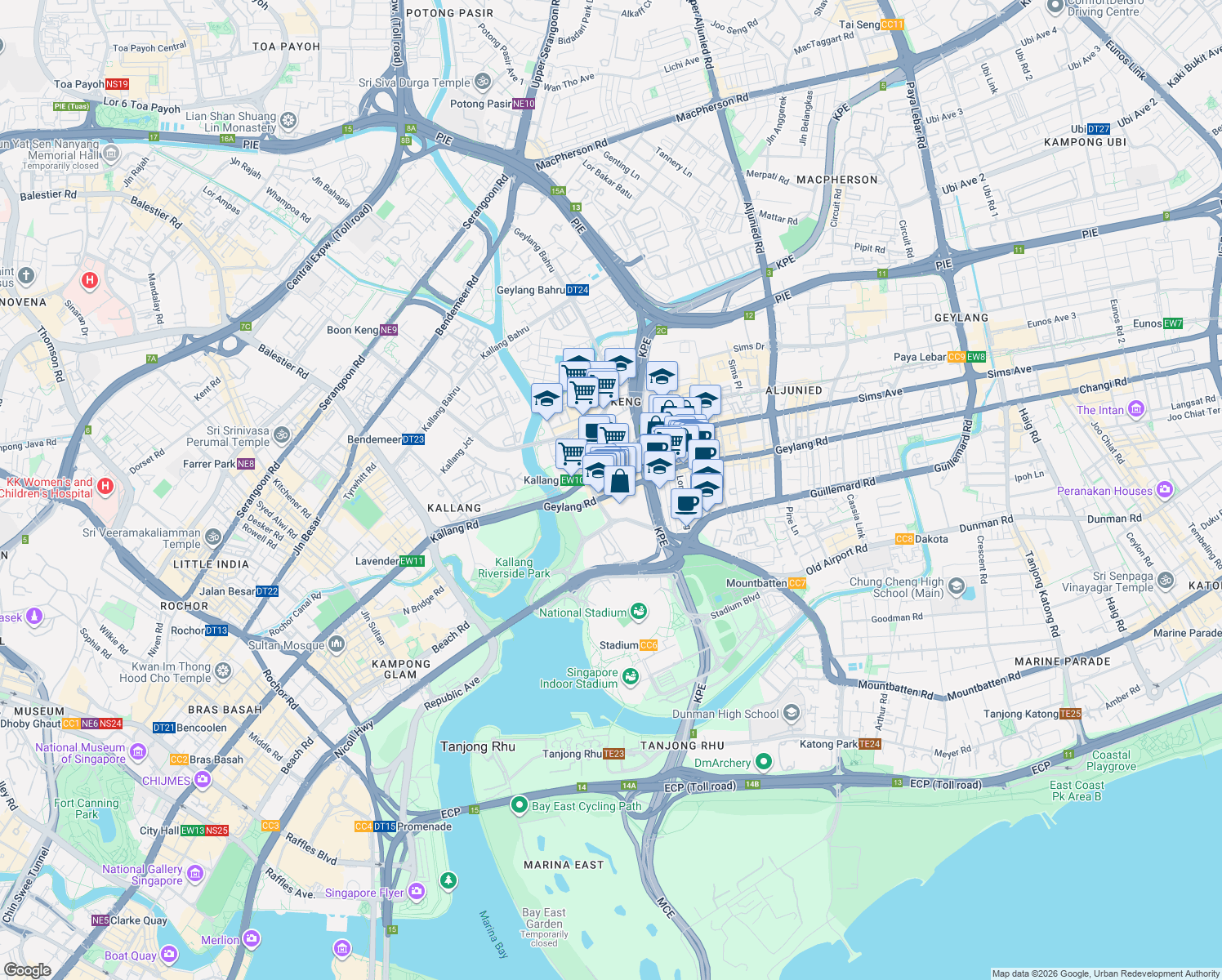 map of restaurants, bars, coffee shops, grocery stores, and more near in Singapore