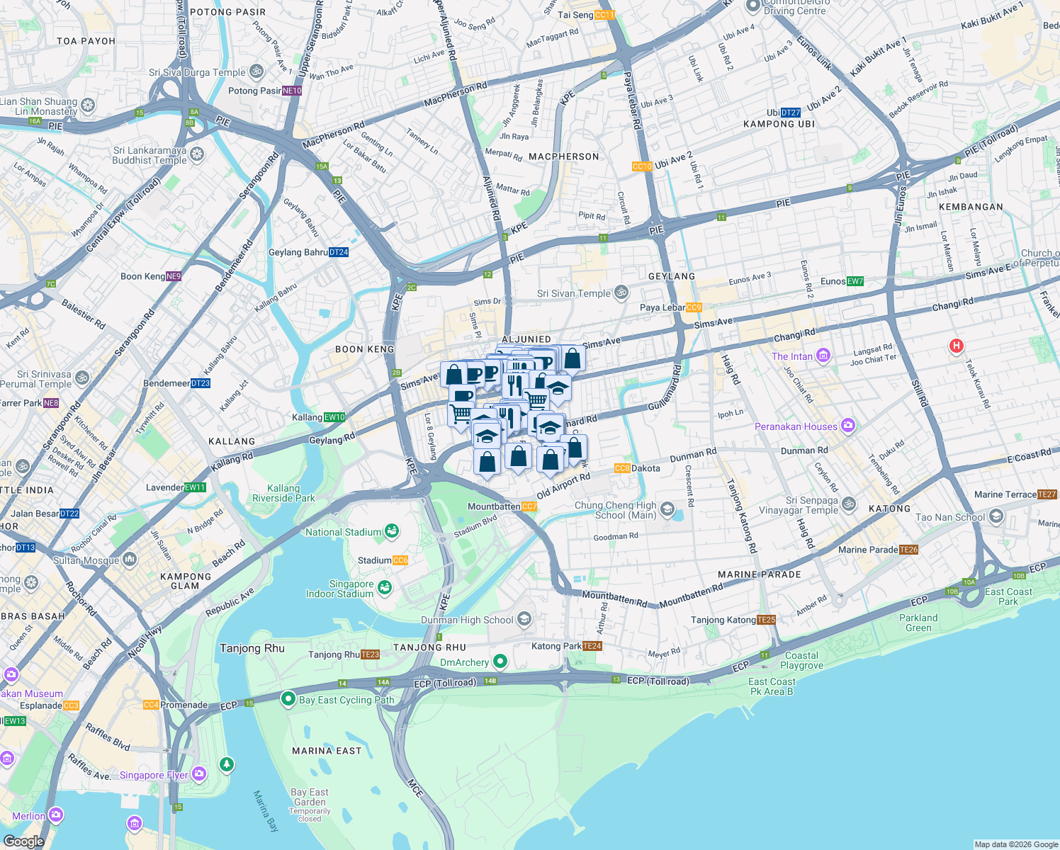 map of restaurants, bars, coffee shops, grocery stores, and more near in Singapore