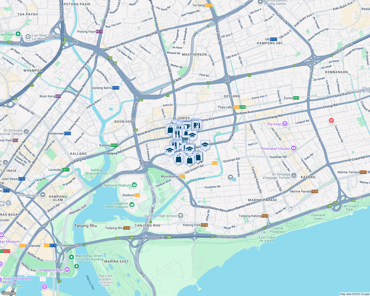 map of restaurants, bars, coffee shops, grocery stores, and more near in Singapore