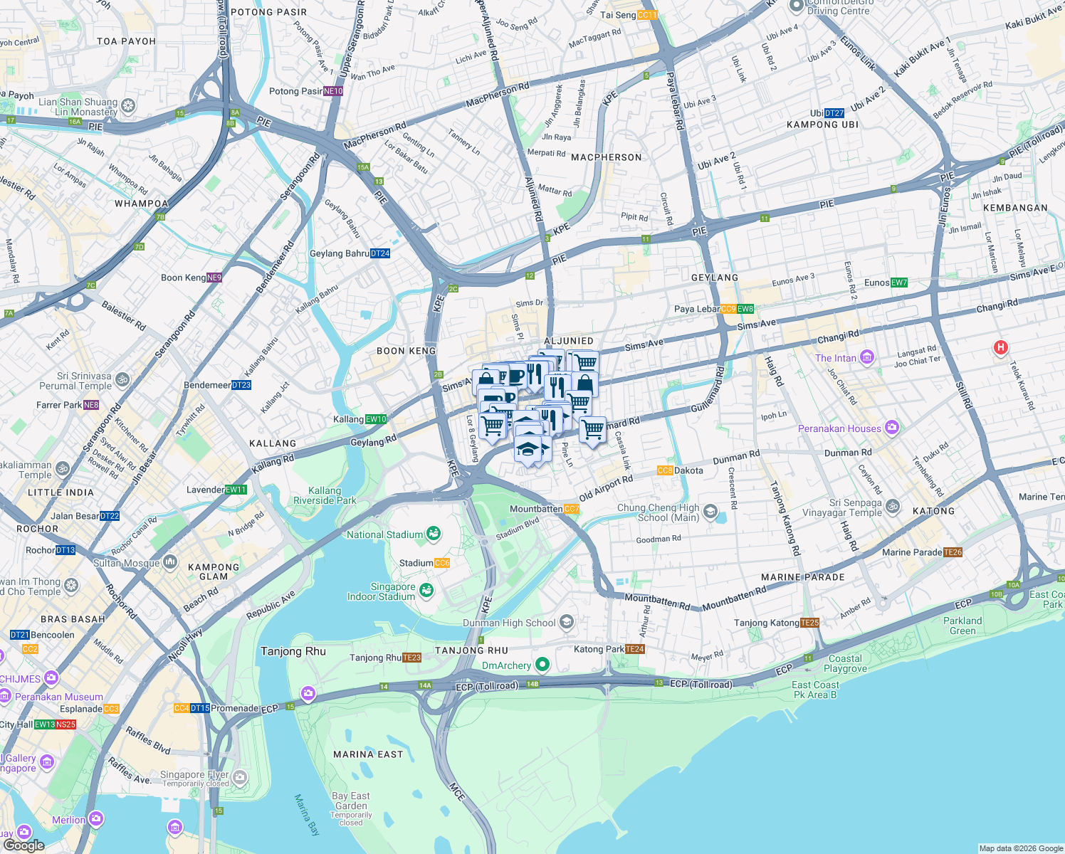 map of restaurants, bars, coffee shops, grocery stores, and more near in Singapore