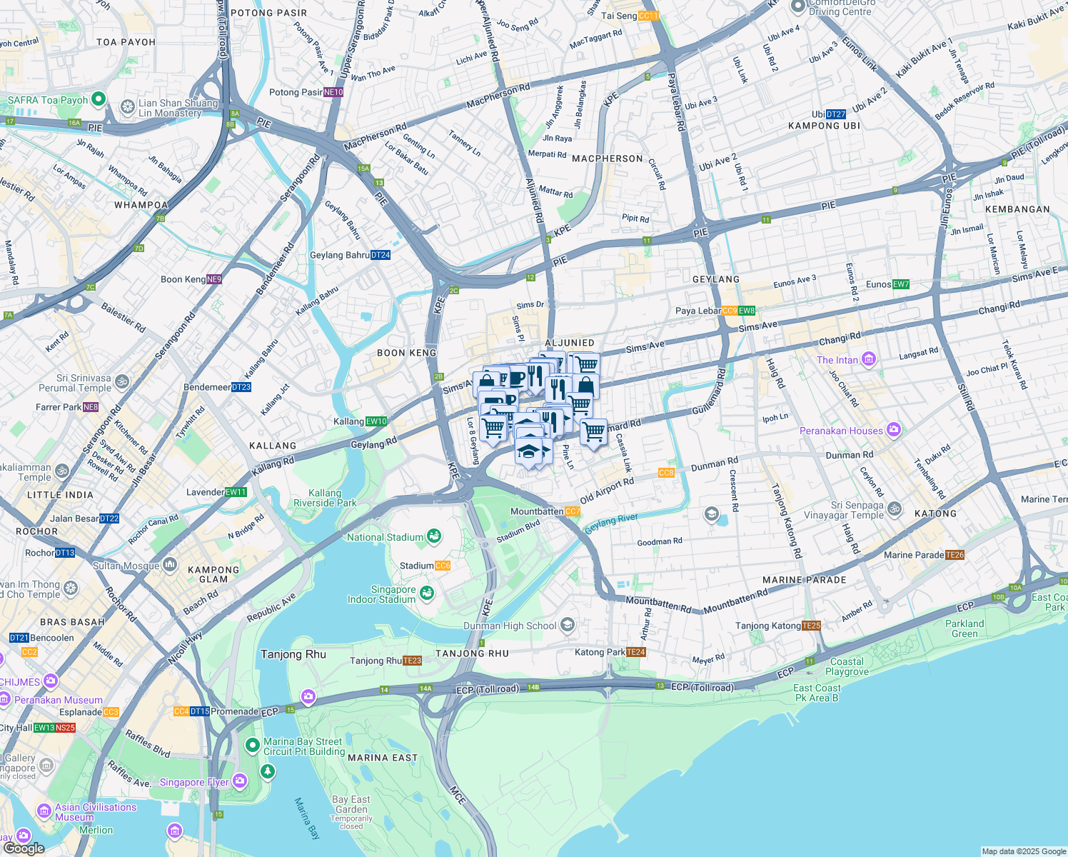 map of restaurants, bars, coffee shops, grocery stores, and more near in Singapore