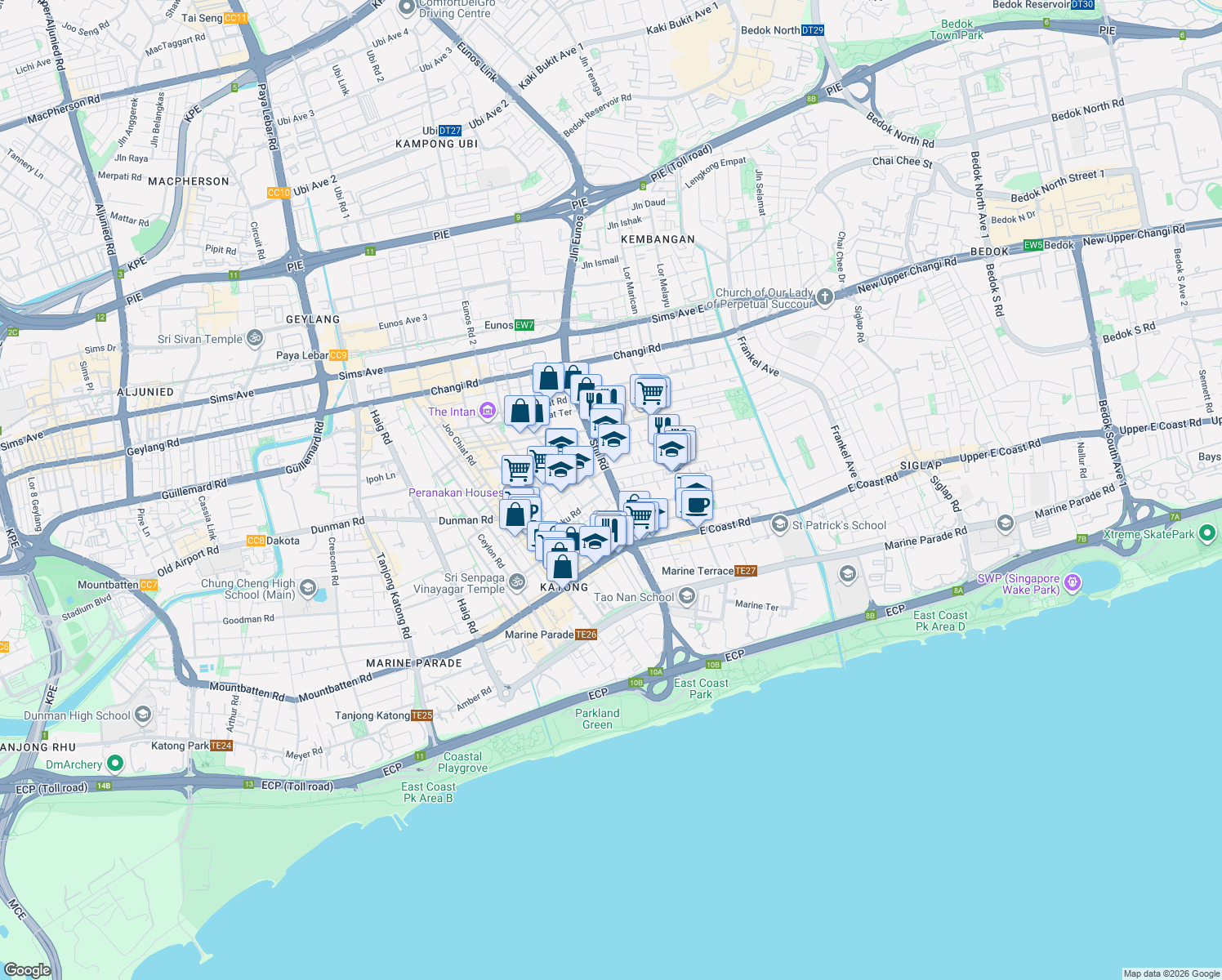 map of restaurants, bars, coffee shops, grocery stores, and more near in Singapore
