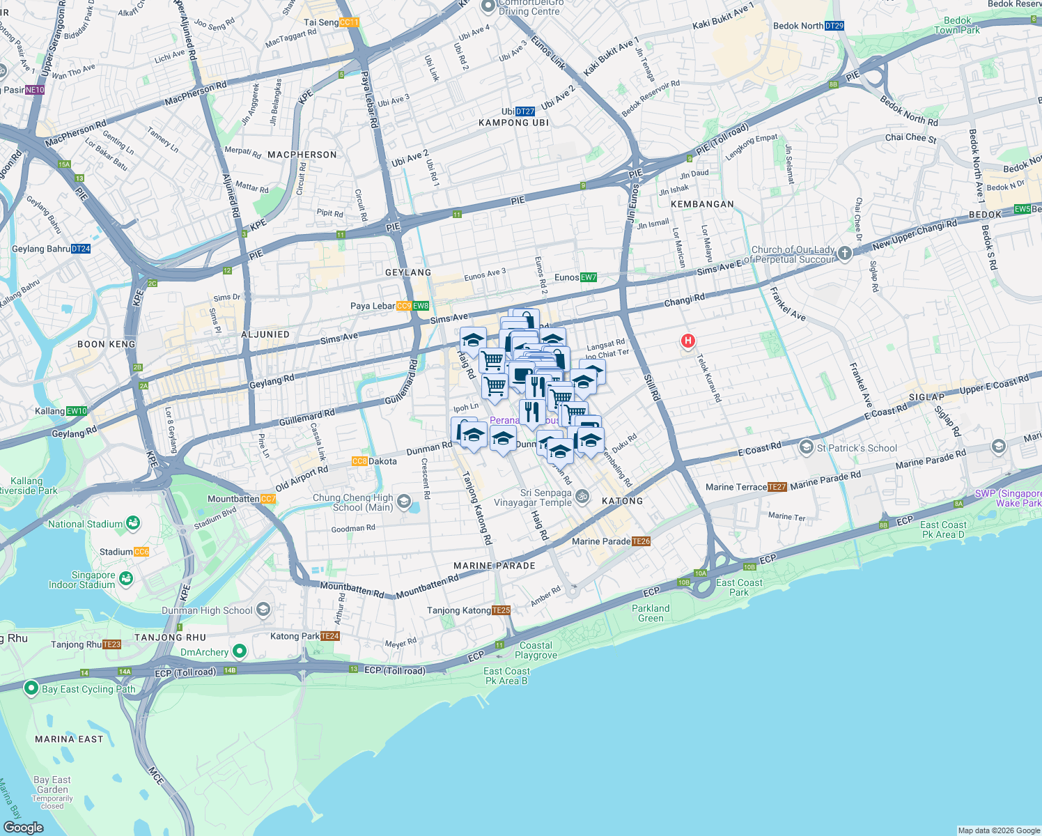 map of restaurants, bars, coffee shops, grocery stores, and more near in Singapore
