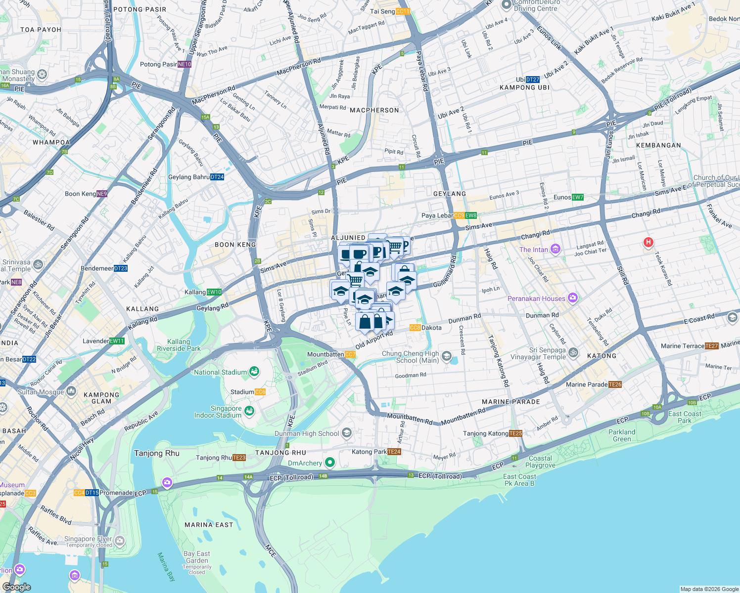 map of restaurants, bars, coffee shops, grocery stores, and more near in Singapore