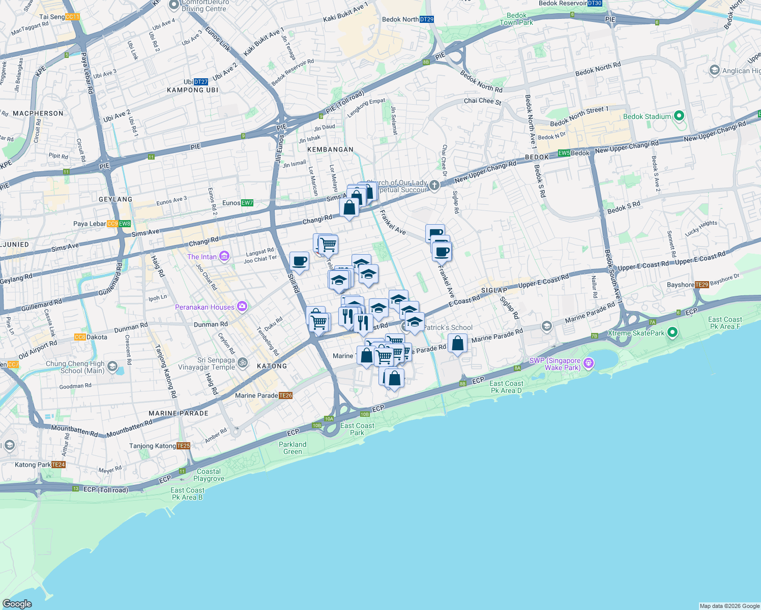 map of restaurants, bars, coffee shops, grocery stores, and more near in Singapore