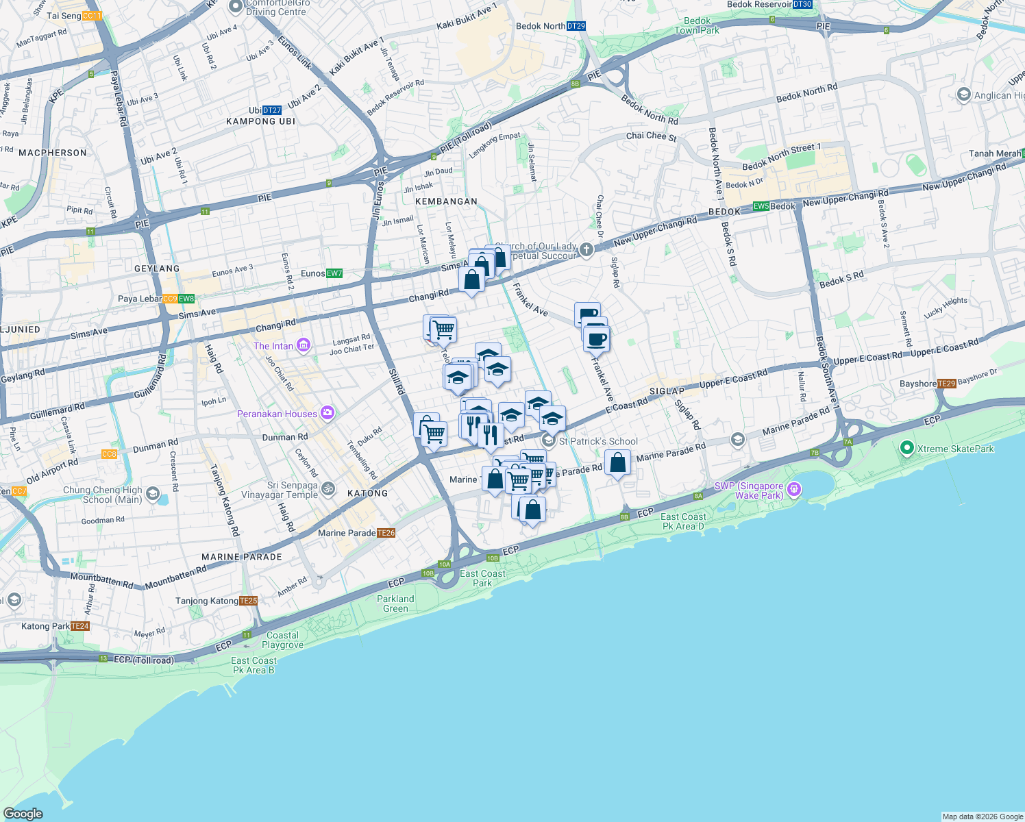 map of restaurants, bars, coffee shops, grocery stores, and more near in Singapore