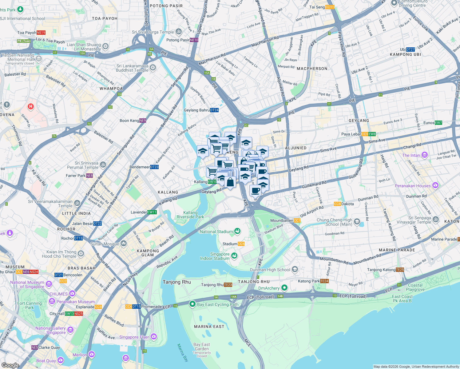 map of restaurants, bars, coffee shops, grocery stores, and more near in Singapore