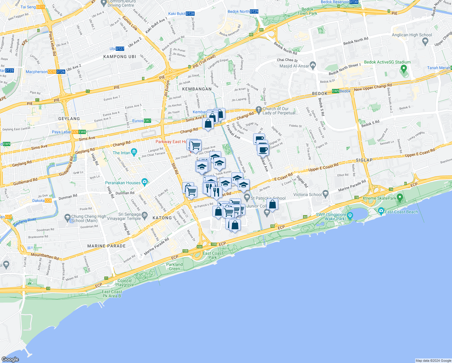 map of restaurants, bars, coffee shops, grocery stores, and more near in Singapore