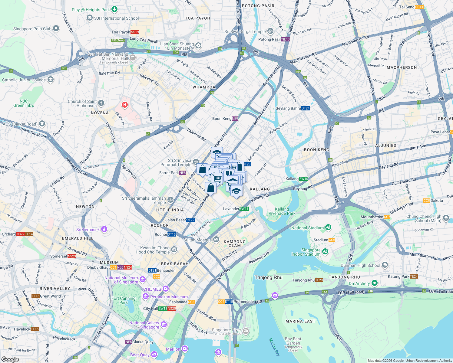 map of restaurants, bars, coffee shops, grocery stores, and more near in Singapore