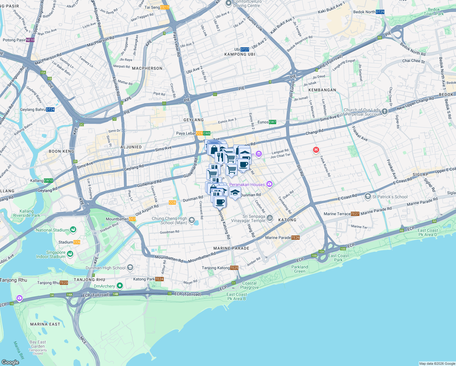 map of restaurants, bars, coffee shops, grocery stores, and more near in Singapore