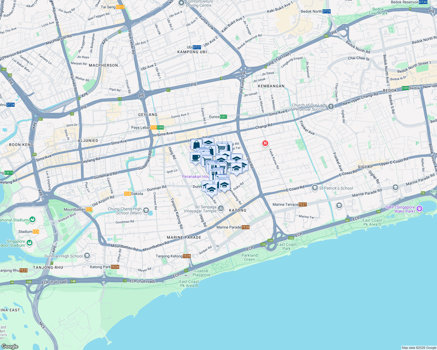 map of restaurants, bars, coffee shops, grocery stores, and more near in Singapore