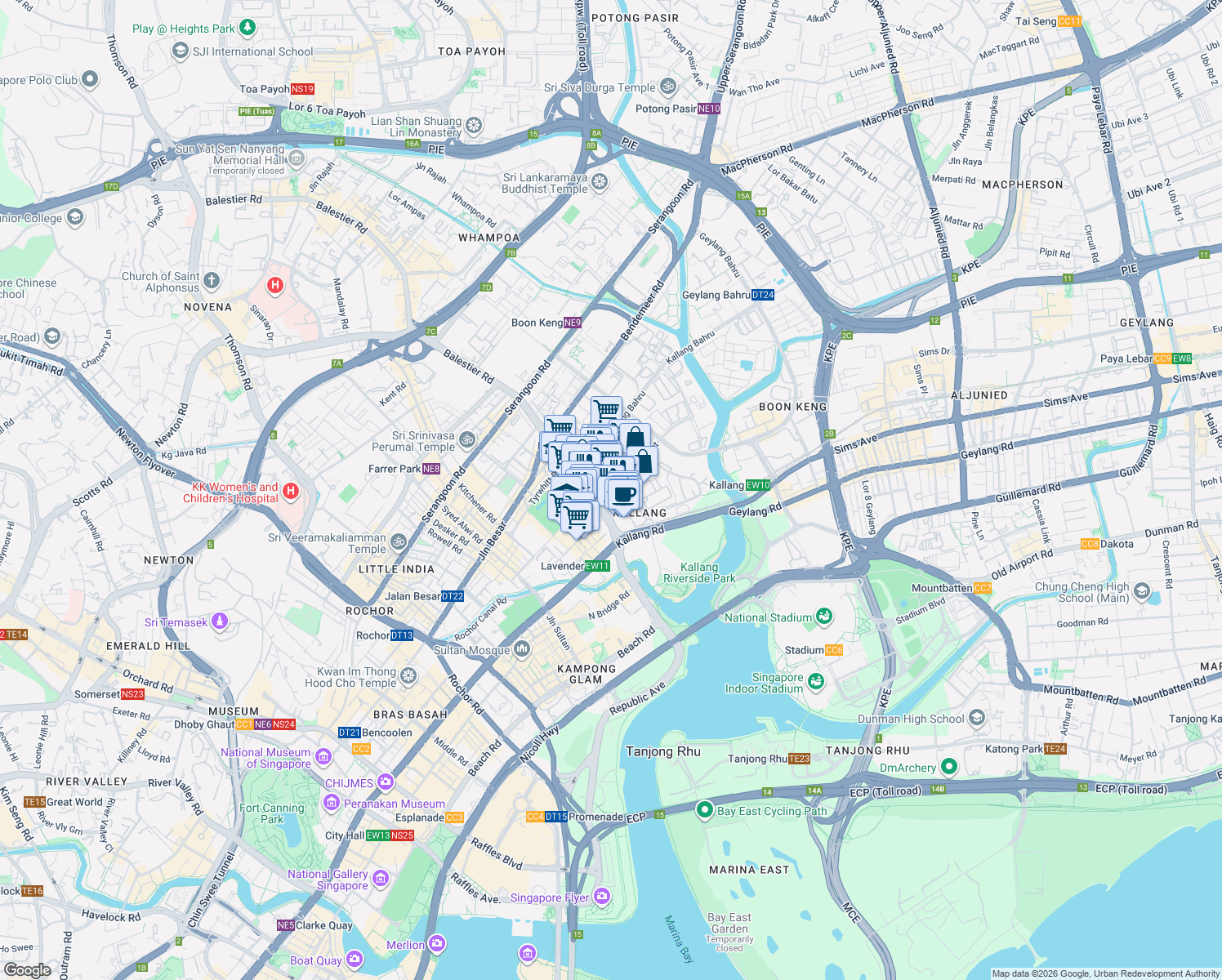 map of restaurants, bars, coffee shops, grocery stores, and more near in Singapore