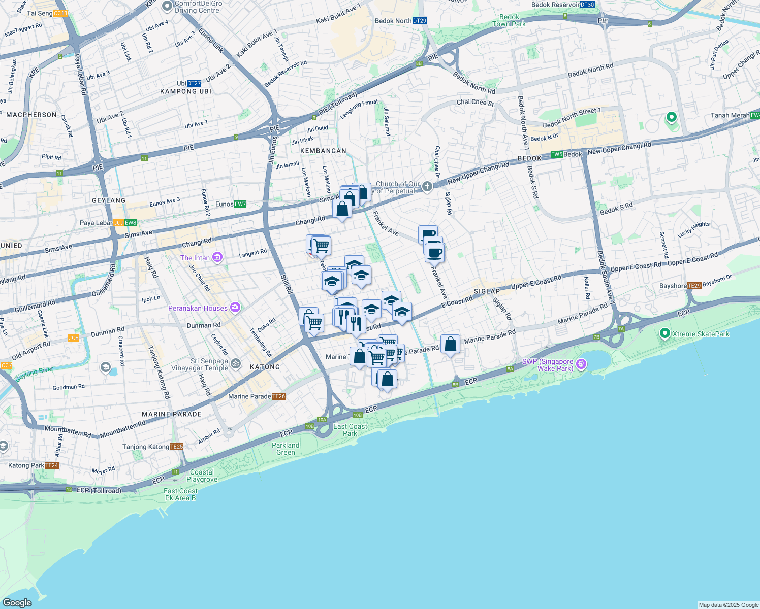 map of restaurants, bars, coffee shops, grocery stores, and more near in Singapore
