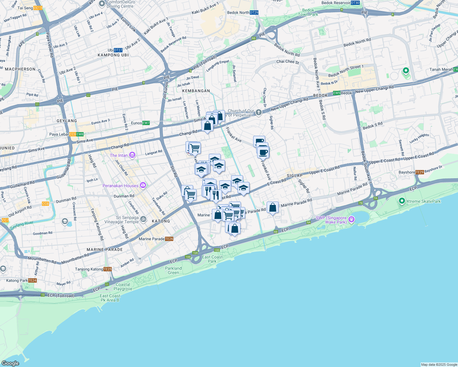 map of restaurants, bars, coffee shops, grocery stores, and more near in Singapore