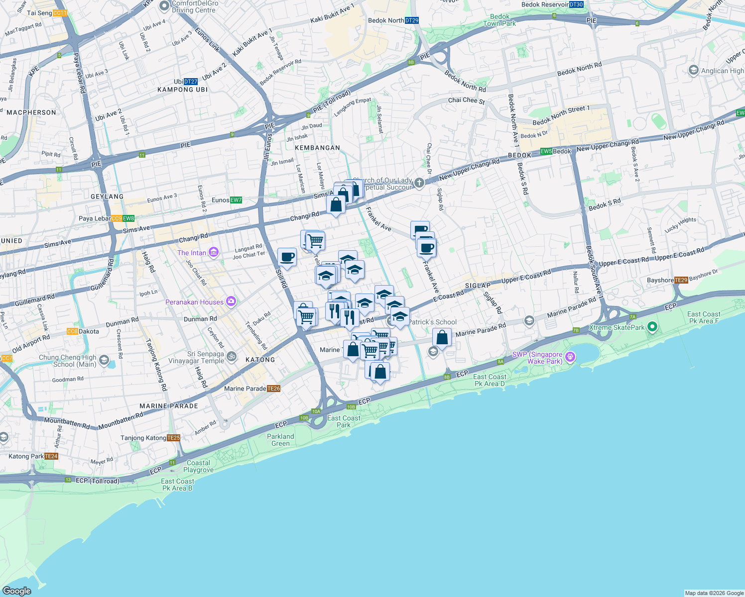 map of restaurants, bars, coffee shops, grocery stores, and more near in Singapore