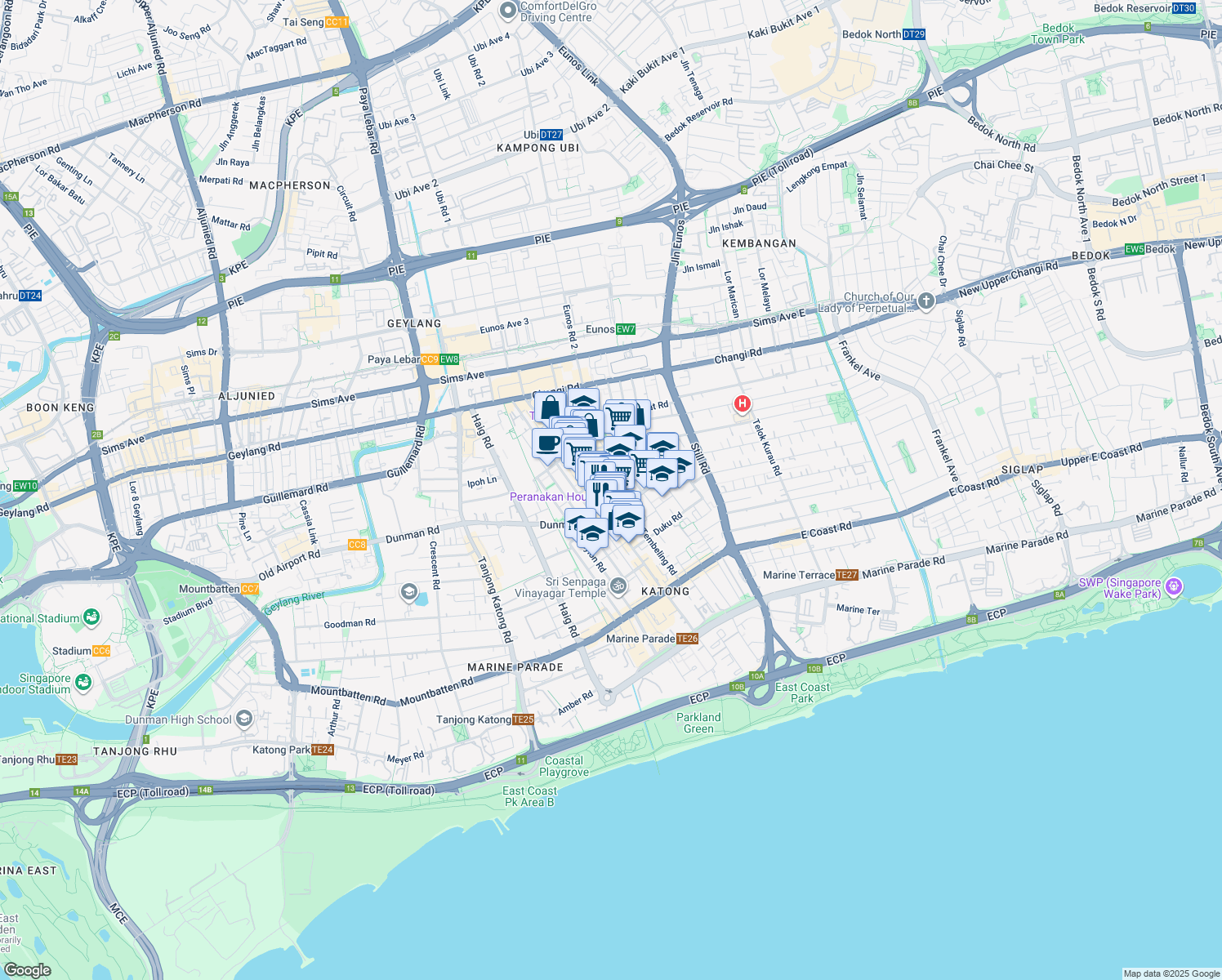 map of restaurants, bars, coffee shops, grocery stores, and more near in Singapore